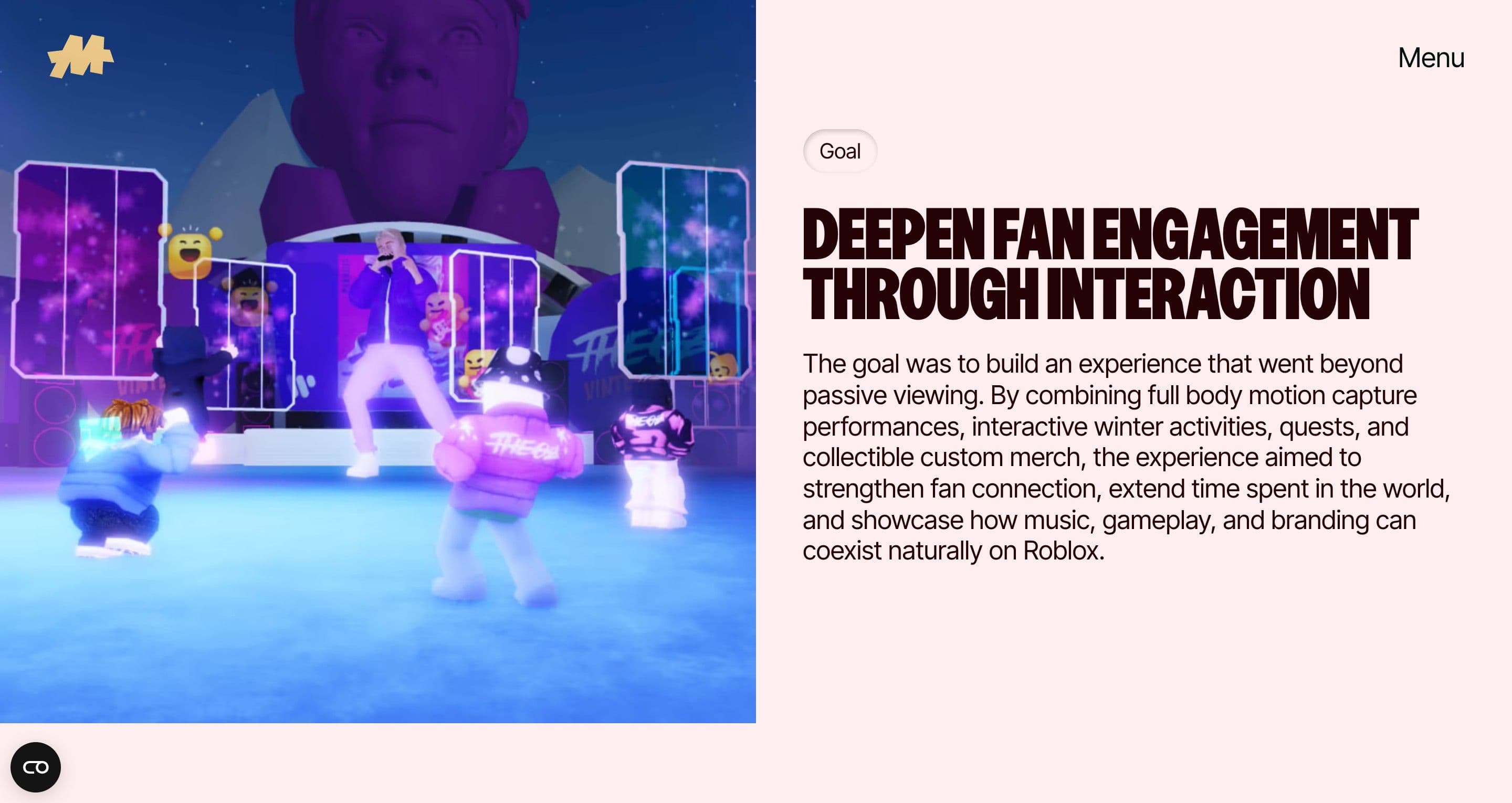 The Theoz Vinterland case on maddox.gg, avatars dancing on stage in a neon winter concert