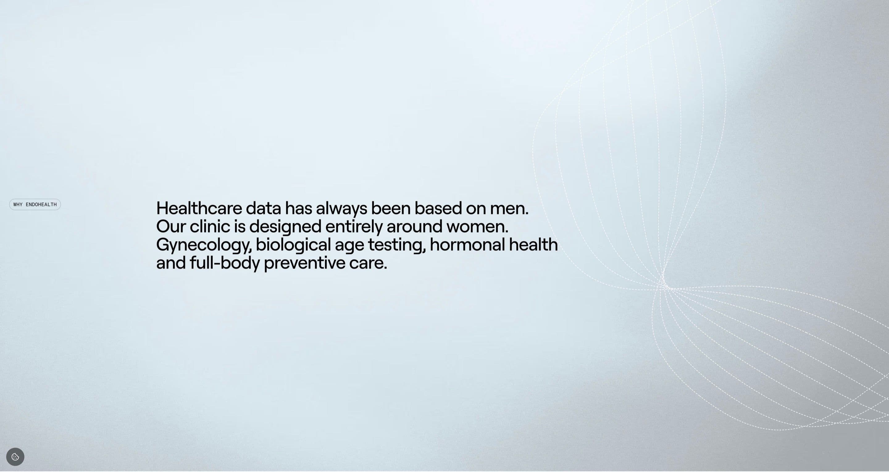 The why-EndoHealth statement on endohealth.se, a large headline on women-first care over a pale grey gradient with dashed line art